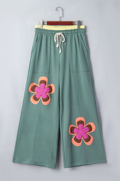 Groovy Bloom Wide Leg Pants | Floral Patch Lounge Pants
