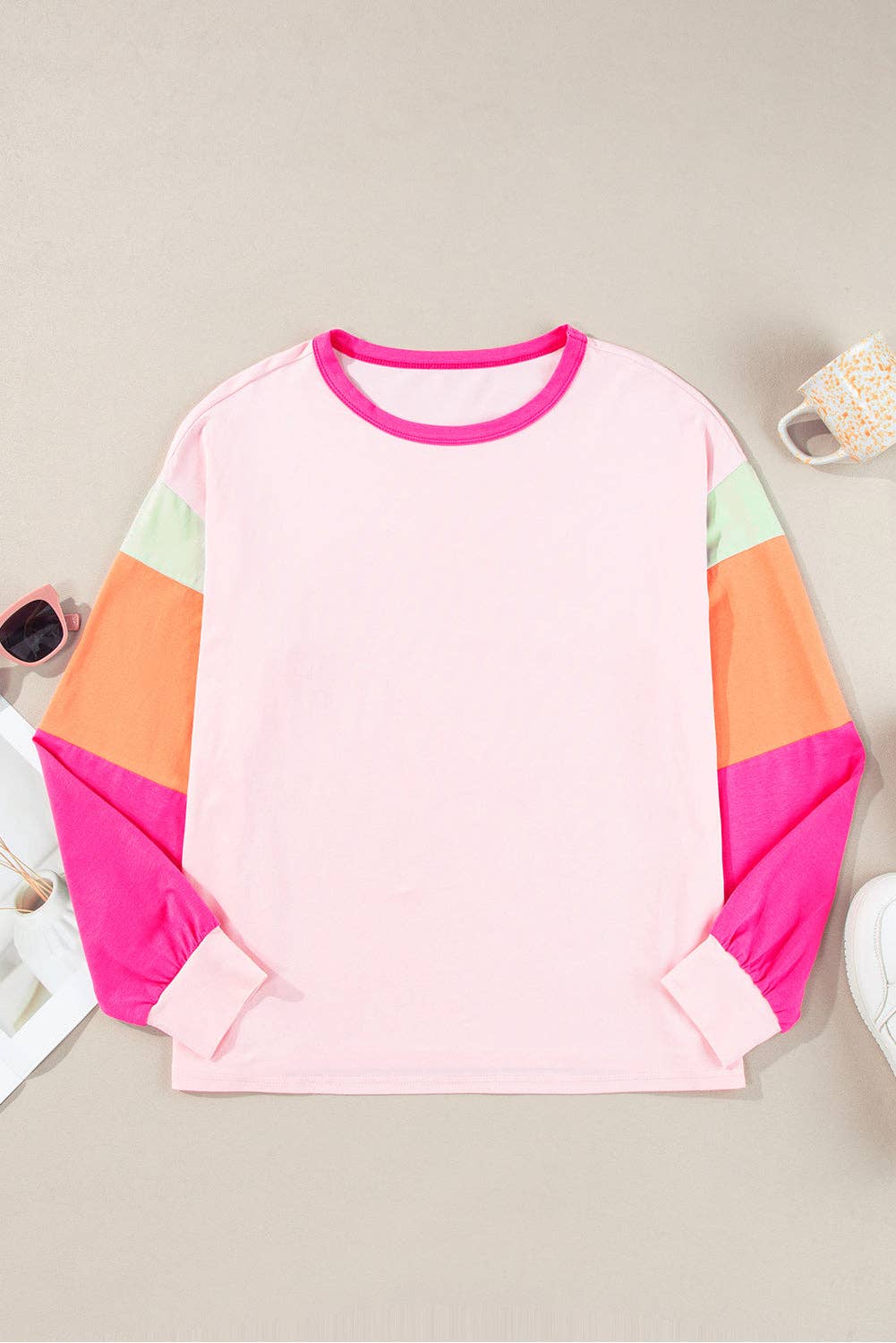 Colorblock Patchwork Long Sleeve Loose Top