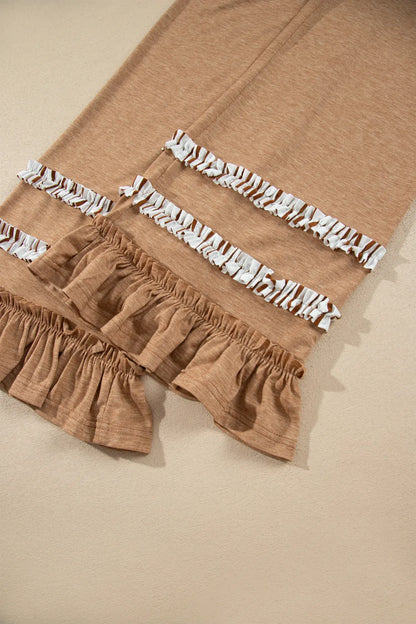 ~PREORDER~ Khaki Stripe Ruffle Trim 2-Piece Lounge Set ~PREORDER~
