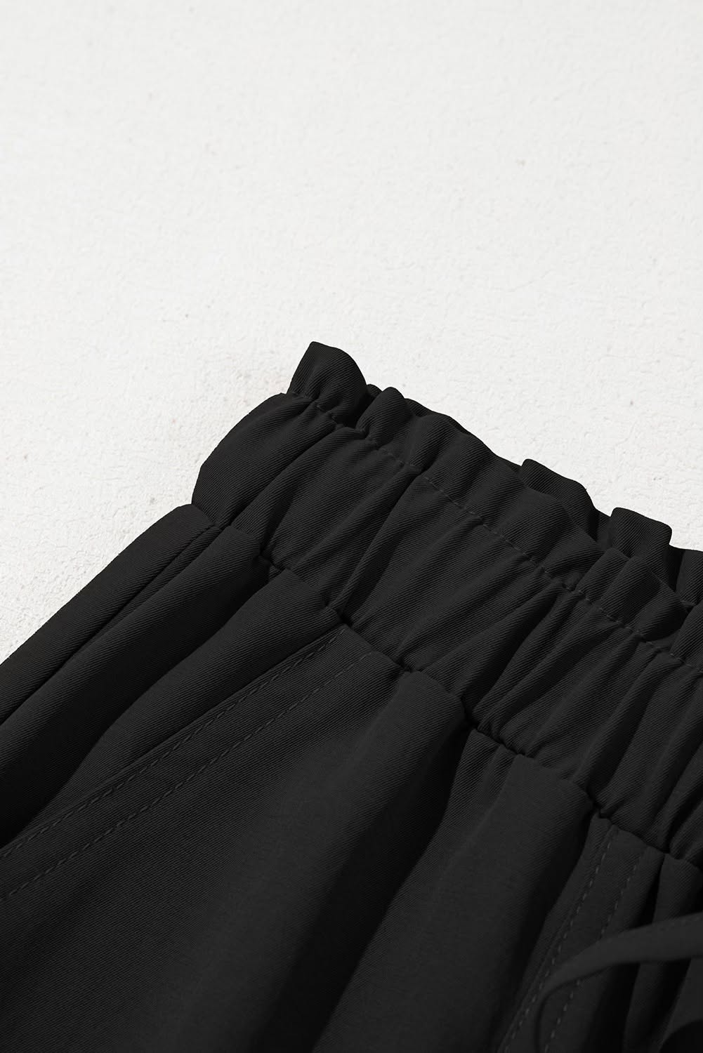 Black Drawstring Wide Leg Pants | Elastic Waist Boutique Trousers