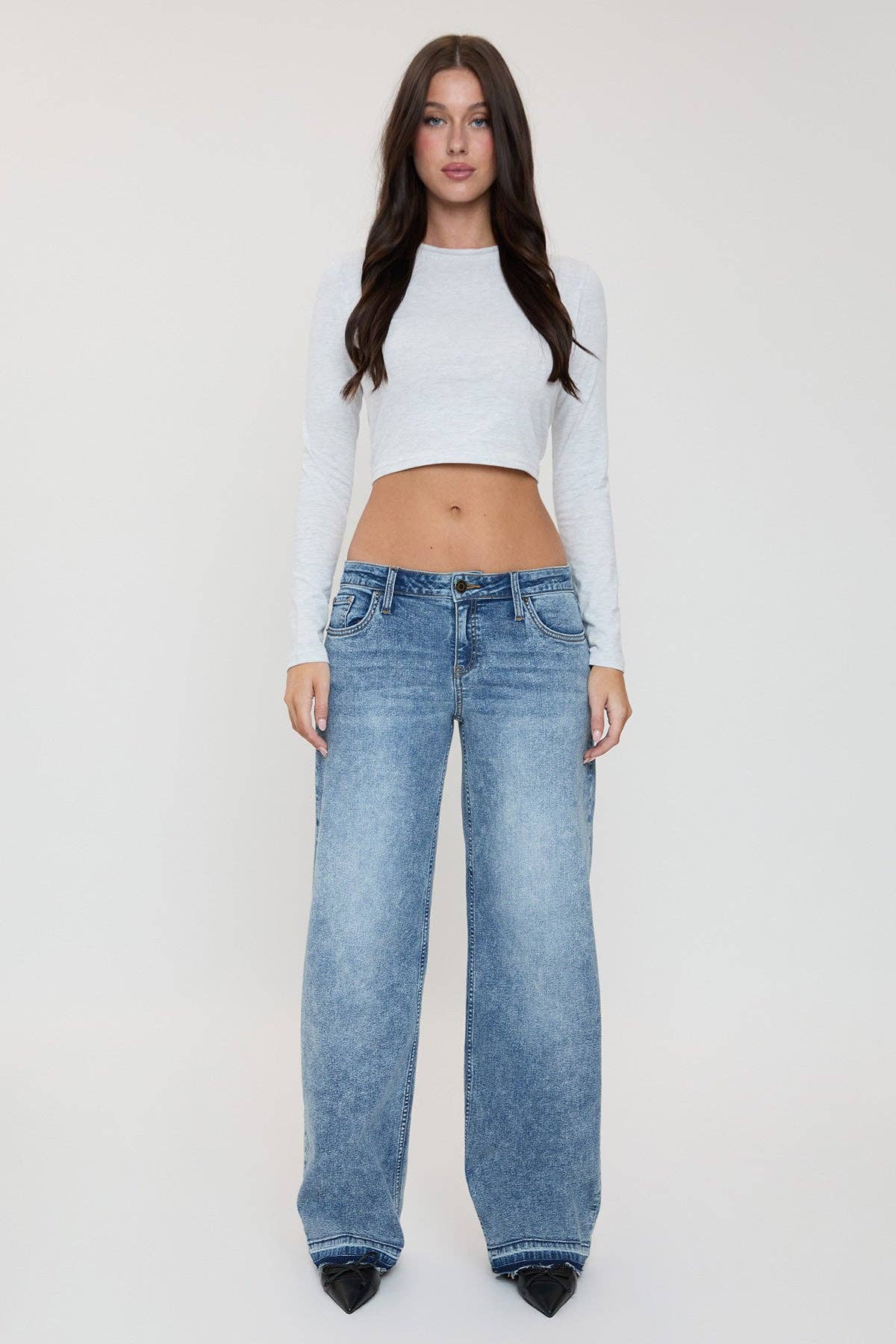 Brittany Release Hem Straight Jeans | YMI Low Rise Wide Straight Denim