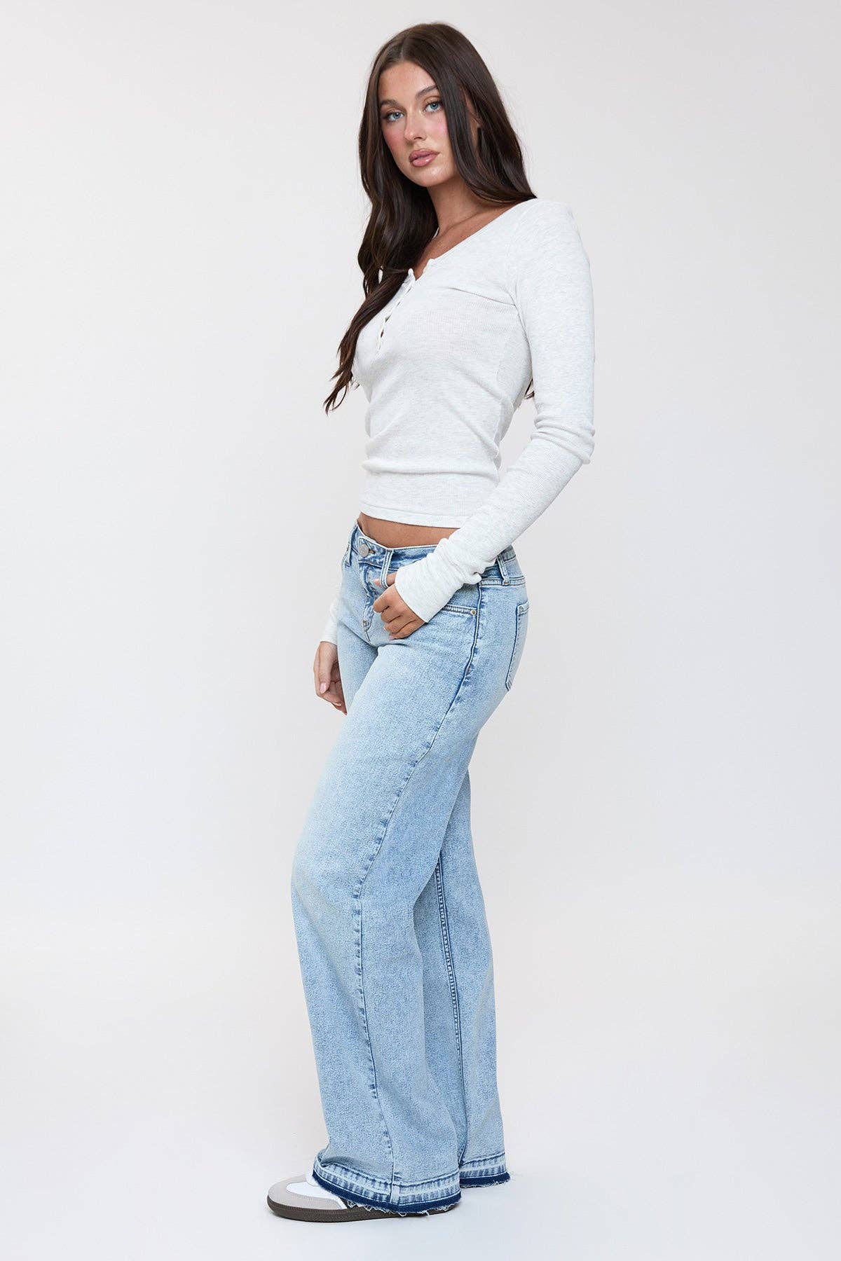 Brittany Release Hem Straight Jeans | YMI Low Rise Wide Straight Denim