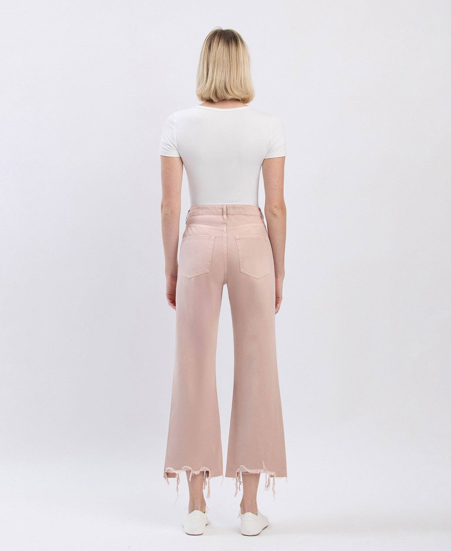 90s Revival Super High Rise Crop Flare Jeans – Distressed Raw Hem Vintage Denim Vervet