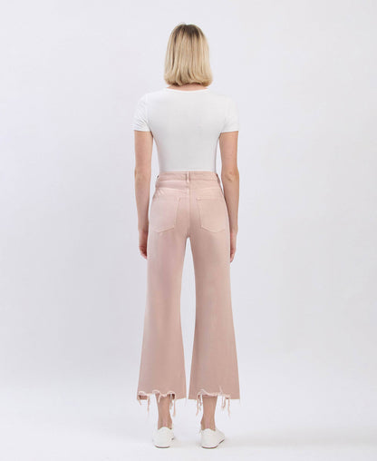 90s Revival Super High Rise Crop Flare Jeans – Distressed Raw Hem Vintage Denim Vervet