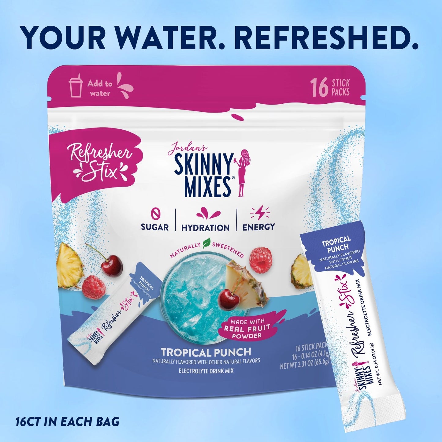 Jordan’s Skinny Mixes Refresher Stix – Energy & Hydration Drink Mix Variety Pack