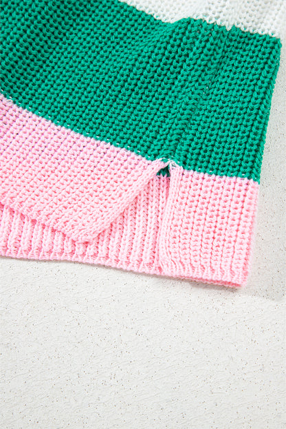 Multicolor Color-Block Notch V-Neck Sweater – Vibrant & Cozy Pullover