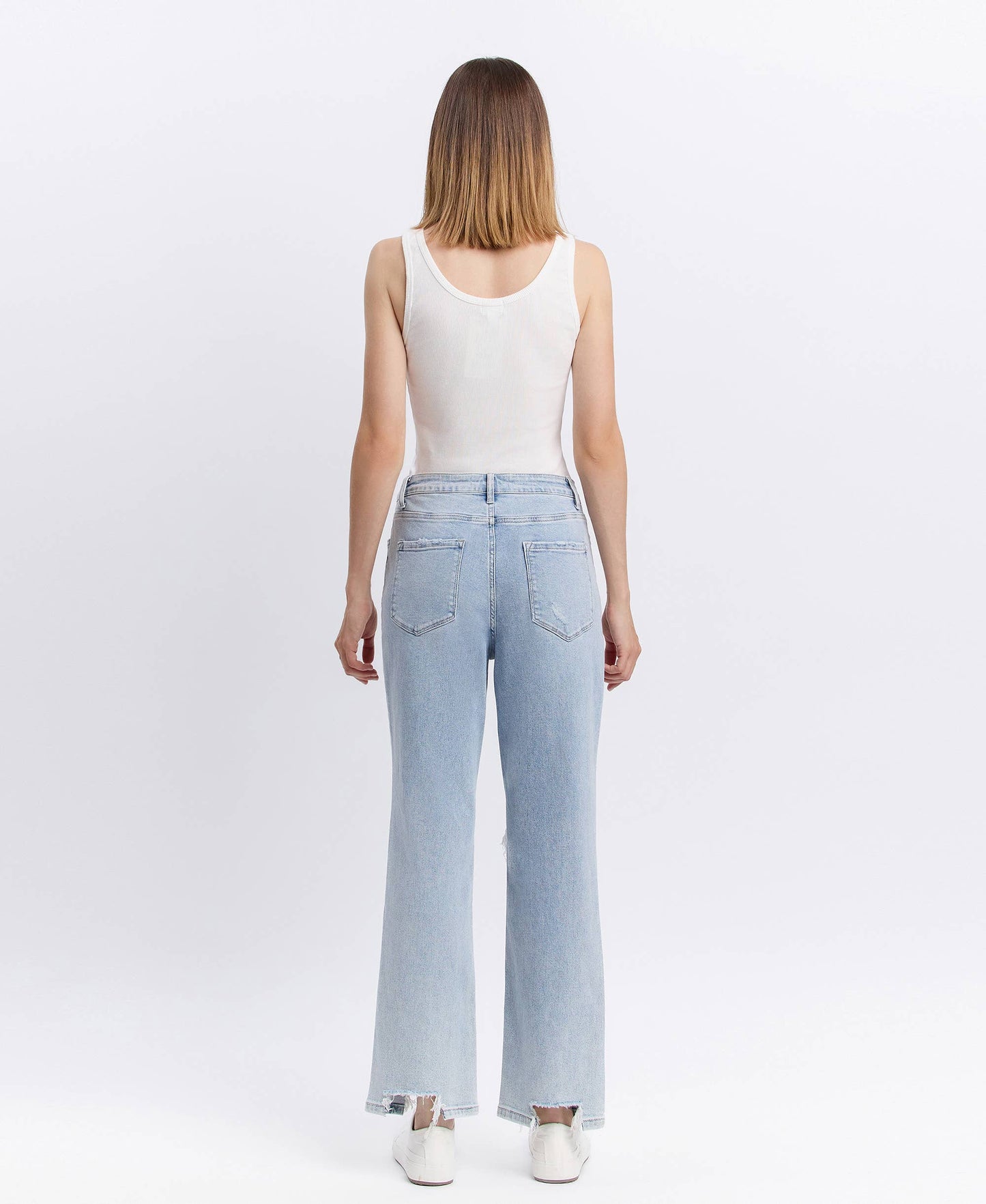90s Icon Super High Rise Distressed Straight Leg Jeans – Comfort Stretch Ankle Denim Vervet T5933
