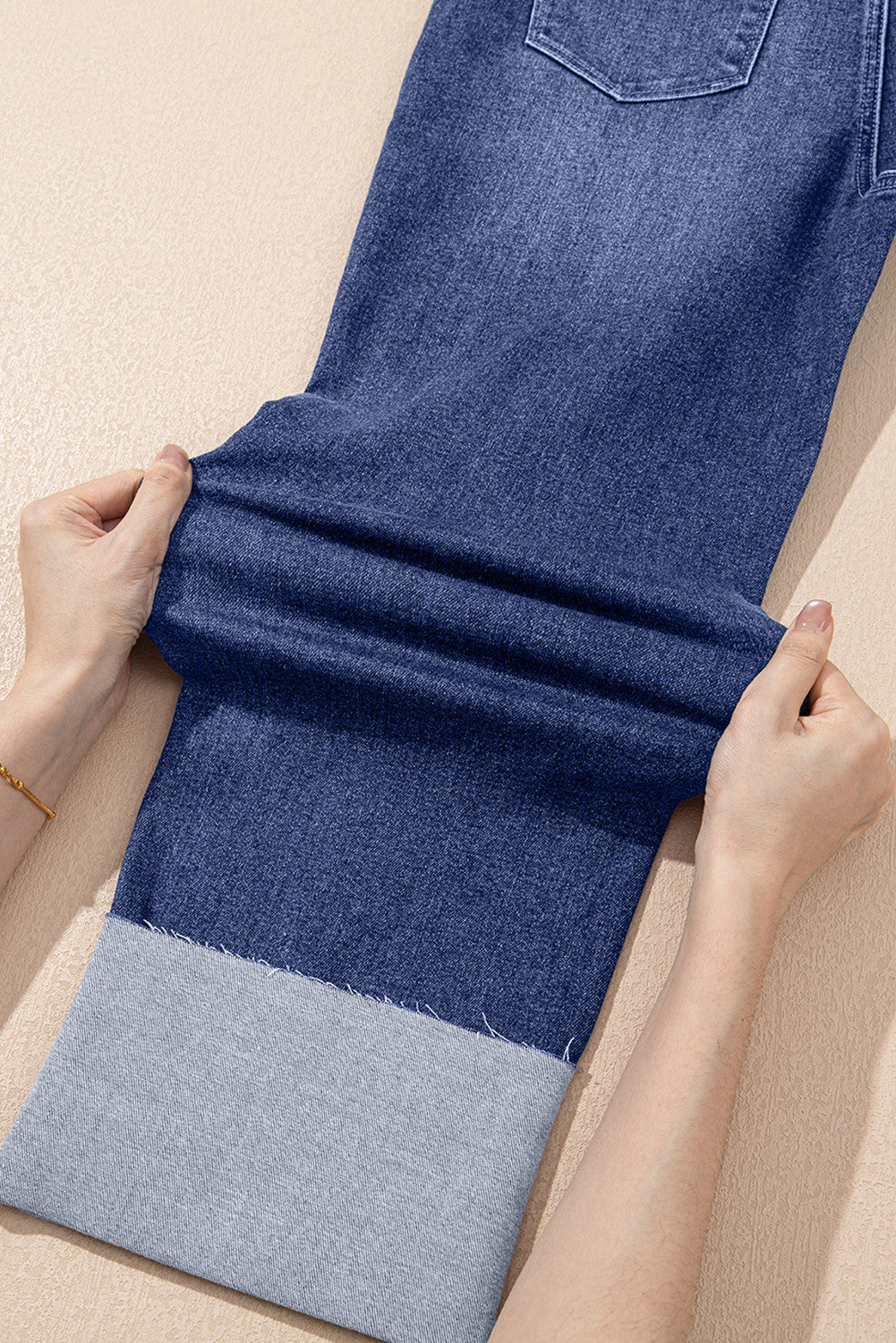 Real Teal Distressed High Waist Straight Leg Jeans with Folded Cuffs