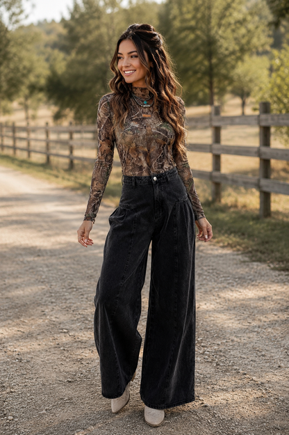 ~PREORDER ~ Pleated Wide Leg Mineral Wash Denim Pants ~PREORDER ~