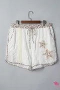 Ivory Lace Star Patch Shorts | Textured Drawstring Boutique Shorts