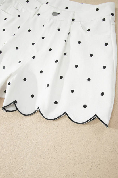 ~PREORDER~ White Polka Dot Embroidered Scallop Hem Shorts ~PREORDER~