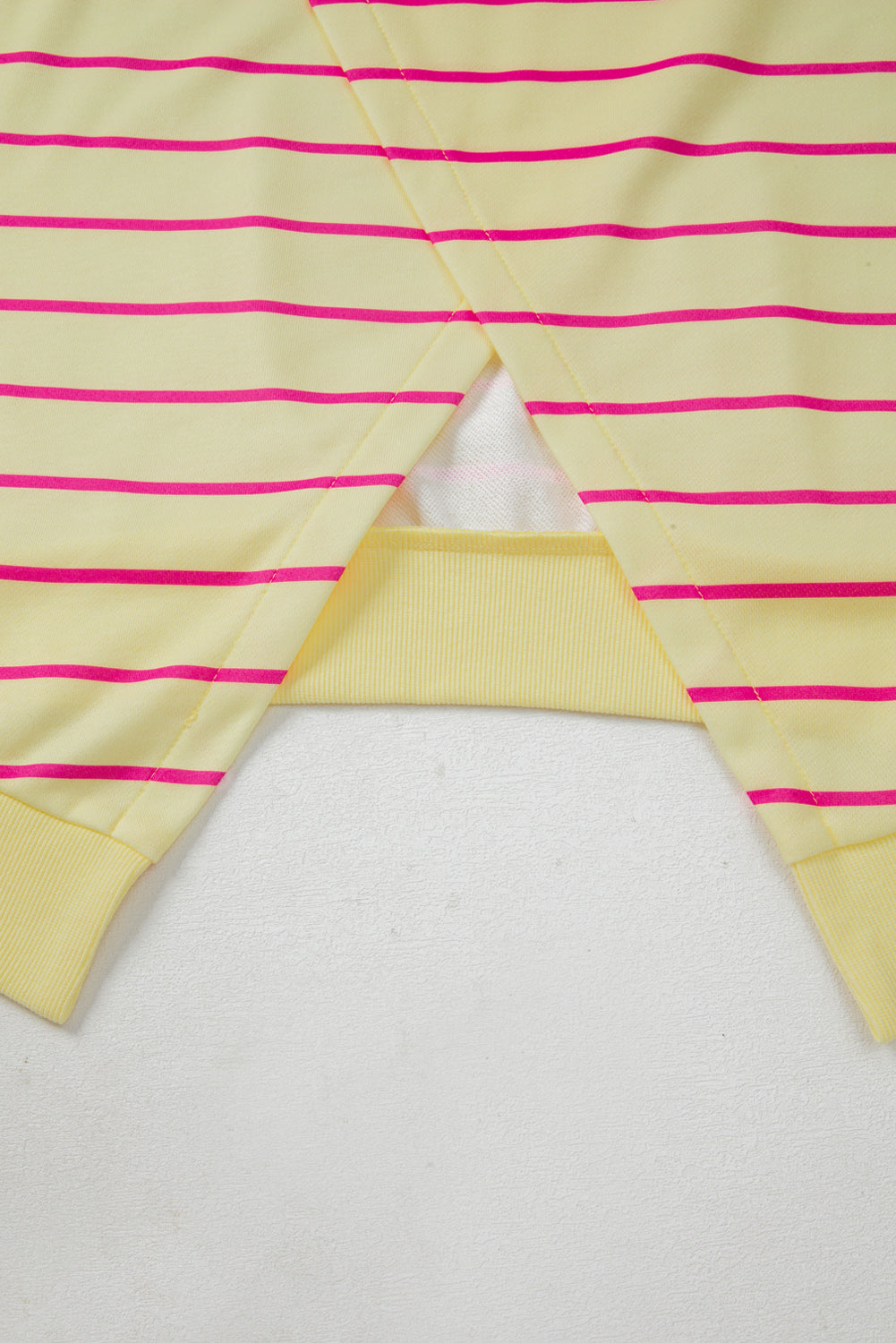 Striped Round Neck Sweatshirt with Overlap Back – Yellow & Pink Stripes