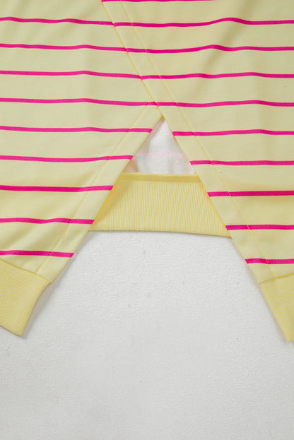 Striped Round Neck Sweatshirt with Overlap Back – Yellow & Pink Stripes