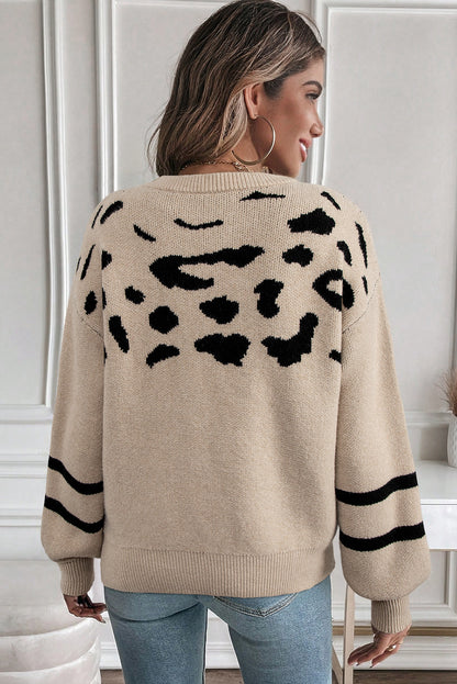 Leopard & Stripe Knit Sweater – Cozy Chic Boutique Style