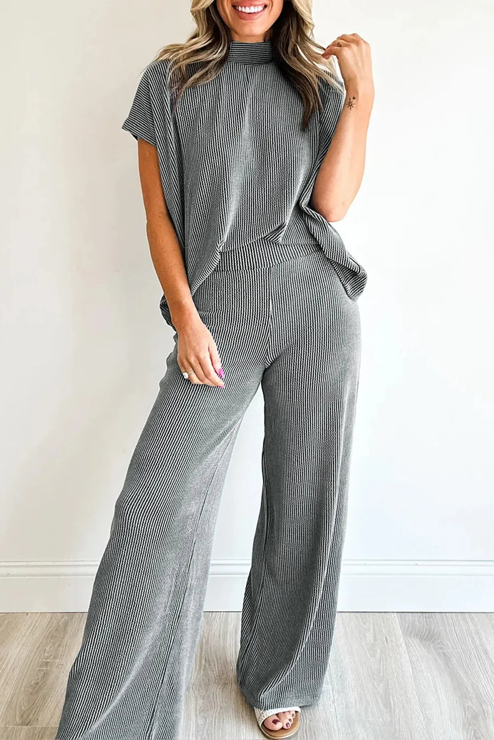 ~PREORDER~ Charcoal Comfort Ribbed Two Piece Pant Set ~PREORDER~