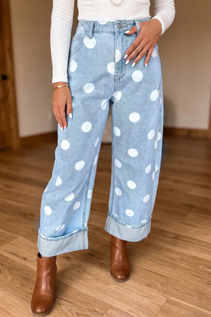~PREORDER~ Dot to It Sky Blue Polka Dot Wide Leg Jeans ~PREORDER~