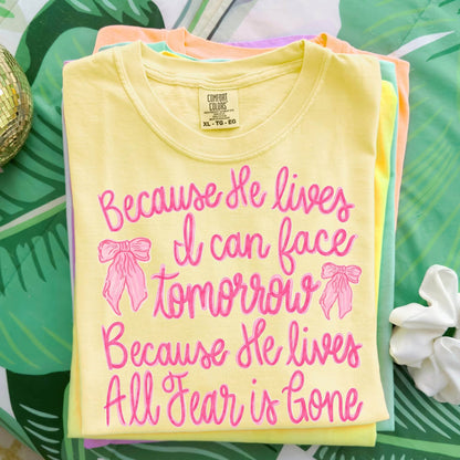 Because He Lives Comfort Colors Tee | All Fear Is Gone Christian Graphic Shirt