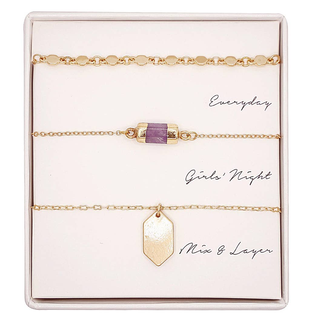 “3‑Piece Assorted Layering Pendant Necklace Set in Gift Box”

“Everyday layering necklace trio – 16, 17 & 18-inch chains”

“Chic pendant layering set ready to gift from B7 Boutique”