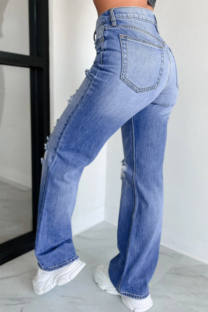 ~PREORDER ~ Mid Rise Distressed Sneak Peek Straight Leg Jeans ~PREORDER ~