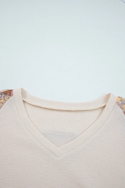~PREORDER~ Boho Patchwork Paisley Waffle Knit Babydoll Top ~PREORDER~