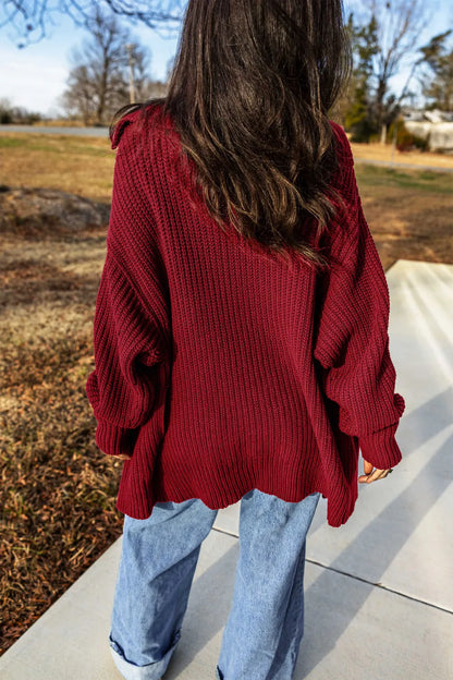 ~PREORDER~ Wine & Dine Red Dahlia Oversized Button Front Sweater Cardigan ~PREORDER~