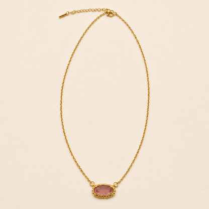 Emerald Glow Bezel Necklace | Gold Oval Gemstone Pendant Necklace