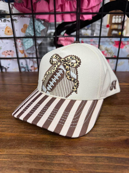 Football Bow Embroidered Hat | Brown Stripe Game Day Cap