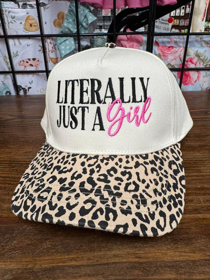 Literally Just A Girl Embroidered Hat | Leopard Bill Statement Cap