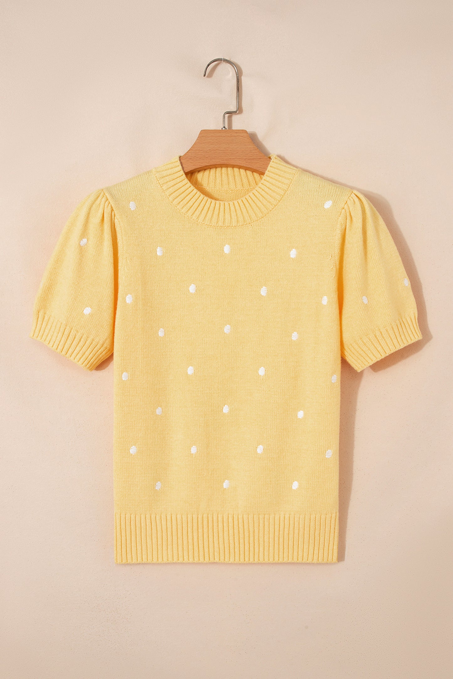 Sunshine Dot Short Sleeve Sweater | Yellow Polka Dot Knit Top