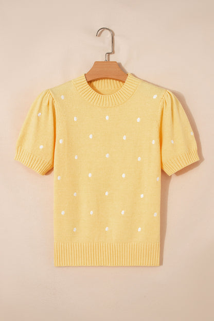 Sunshine Dot Short Sleeve Sweater | Yellow Polka Dot Knit Top