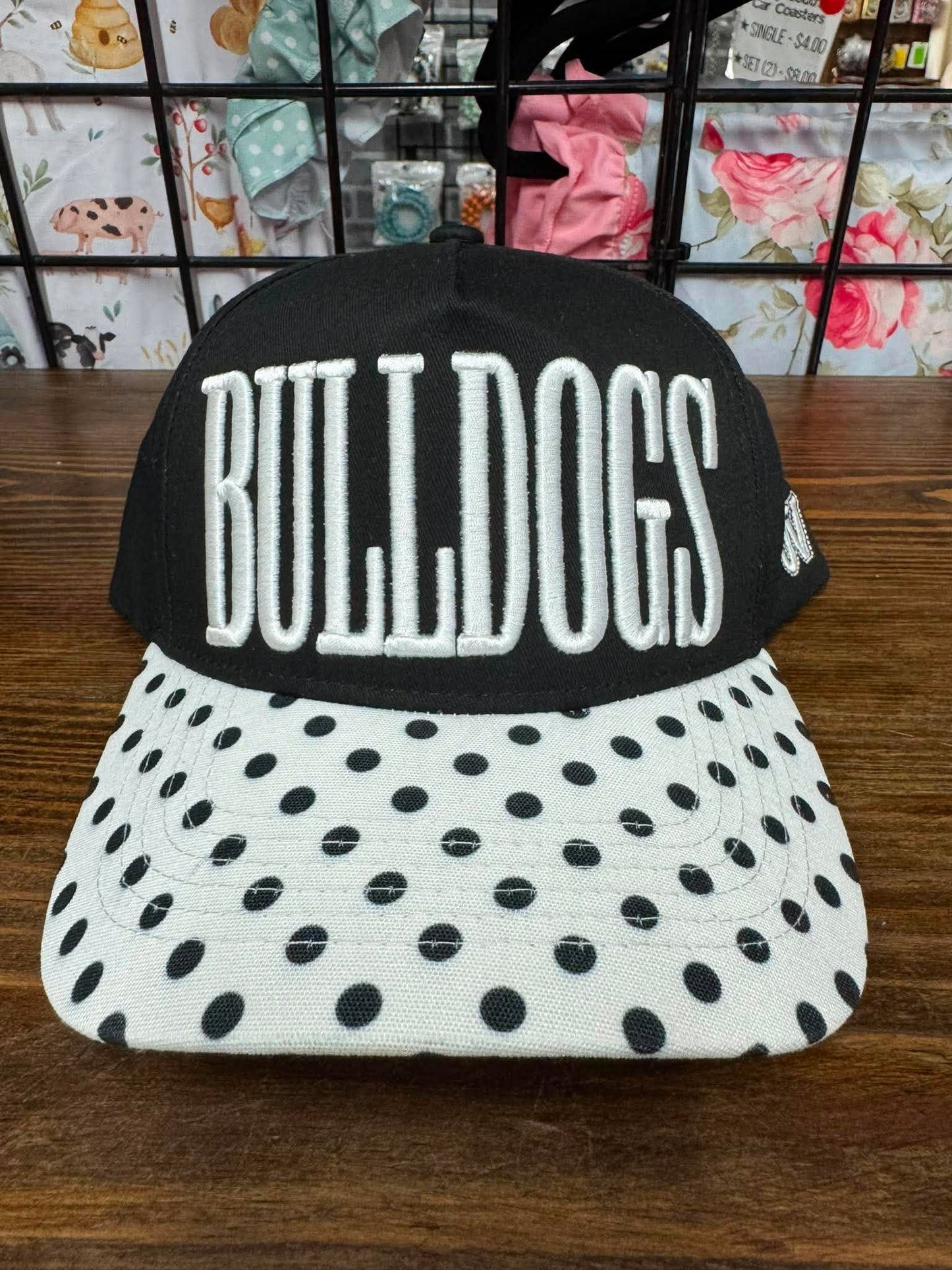 Bulldogs Polka Dot Embroidered Hat | Black & White School Spirit Cap