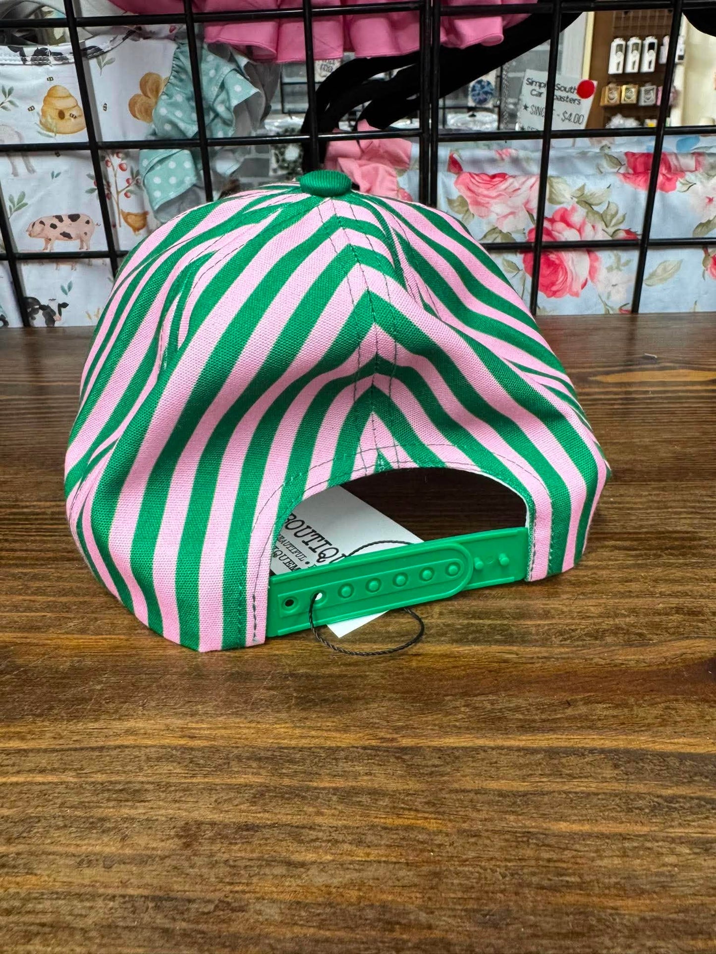 Later Alligator Embroidered Hat | Green & Pink Striped Gator Cap