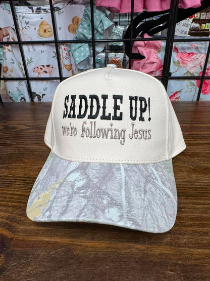 Saddle Up We’re Following Jesus Hat | Christian Western Embroidered Cap