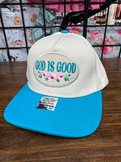 God Is Good Embroidered Trucker Hat | Turquoise Faith Boutique Cap