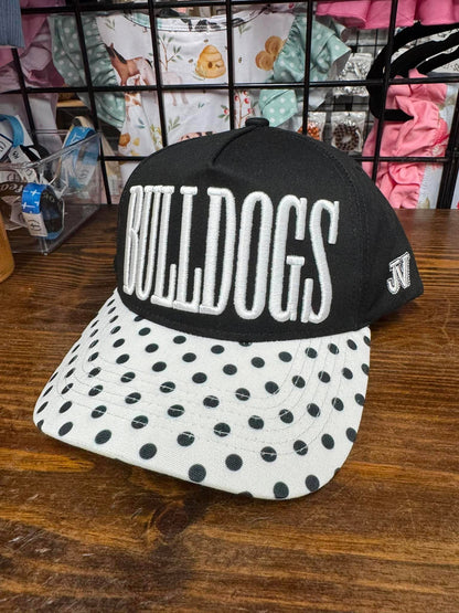Bulldogs Polka Dot Embroidered Hat | Black & White School Spirit Cap