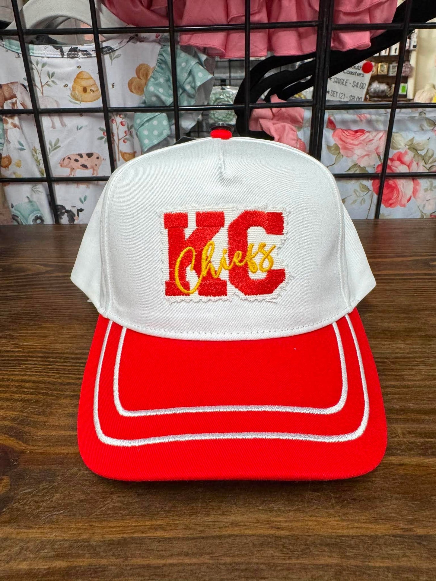 KC Chiefs Embroidered Hat | Red & White Kansas City Football Cap