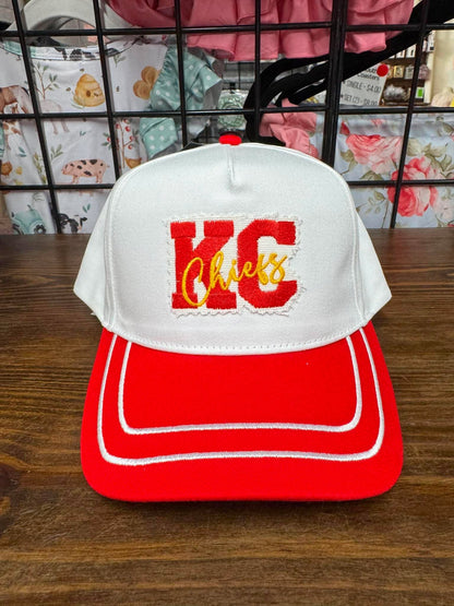 KC Chiefs Embroidered Hat | Red & White Kansas City Football Cap