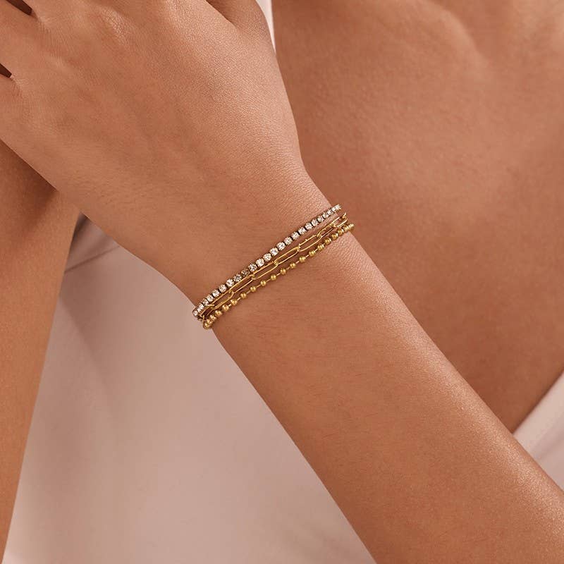 Triple Threat Sparkle Bracelet | 18K Stainless Steel Rhinestone Bracelet