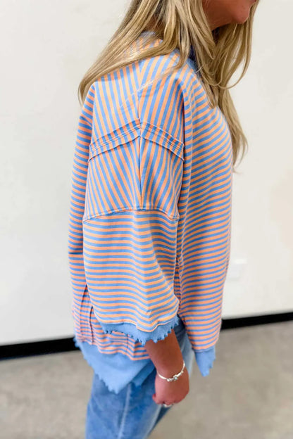 ~PREORDER~ Peachy Blue Scallop Stripe Oversized 3/4 Sleeve Top ~PREORDER~