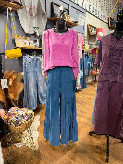 Magenta Mineral Wash Open Shoulder Top by J.Her | Casual Cutout Boutique Top