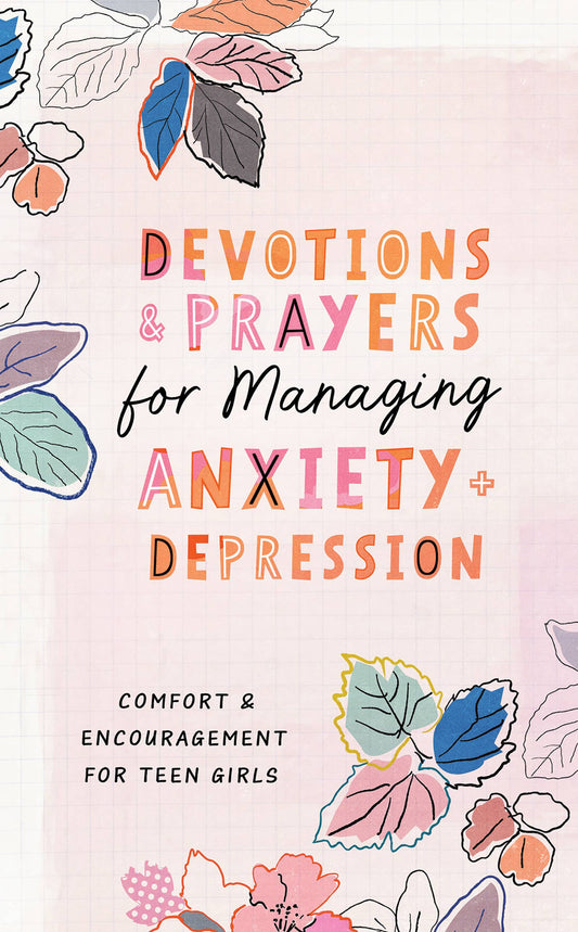 “Devotions & Prayers for Managing Anxiety & Depression (Teen Girl) book cover”

“Interior sample page of devotional with prayer and scripture excerpt”

“Side view of devotional book, 192 pages”