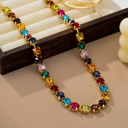 Rainbow Luxe Tennis Necklace | Multi-Color Glass Crystal Necklace