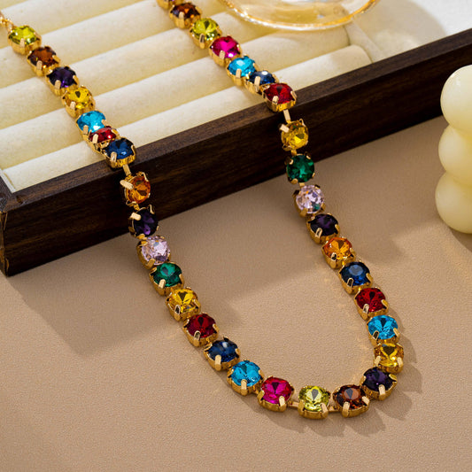 Rainbow Luxe Tennis Necklace | Multi-Color Glass Crystal Necklace