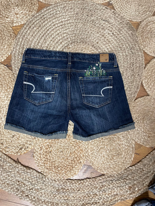 Flower Embroidered Jean Shorts