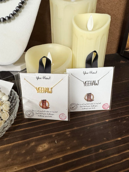 Yeehaw Necklace | Gold or Silver Western Word Pendant Necklace