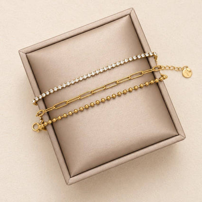 Triple Threat Sparkle Bracelet | 18K Stainless Steel Rhinestone Bracelet