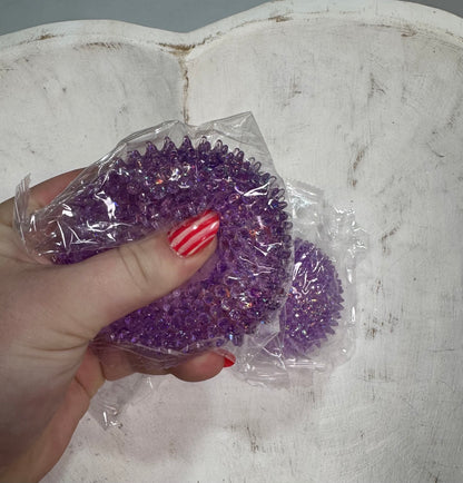 Purple Glitter Spiky Sensory Squish Ball | Textured Fidget Stress Relief Toy
