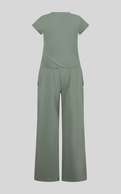 Tween Girls Sage Tulip Hem Top & Wide Leg Pants Set | Jersey Two-Piece Outfit