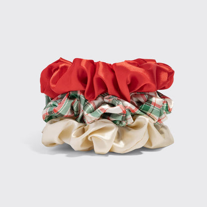 Kitsch Holiday Scrunchies 3pc Set | Red Ivory & Plaid Festive Hair Ties