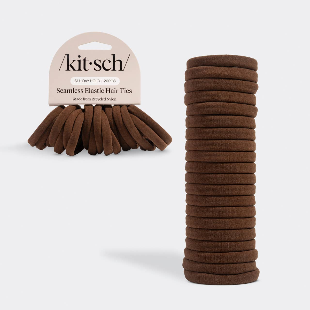 Recycled Fabric Seamless Hair Elastics 20pc Set - Chocolate by Kitsch